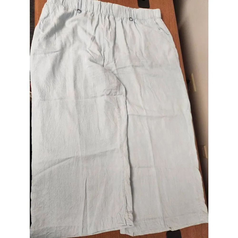 MICHAEL KORS WOMEN'S LINEN LIGHT BLUE WIDE LEG PANTS SIZE XL